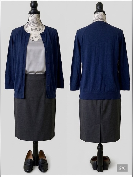 LOFT Sweaters - LOFT 3/4 Sleeve Cotton Knit Cardigan, Dark Navy Blue, Large